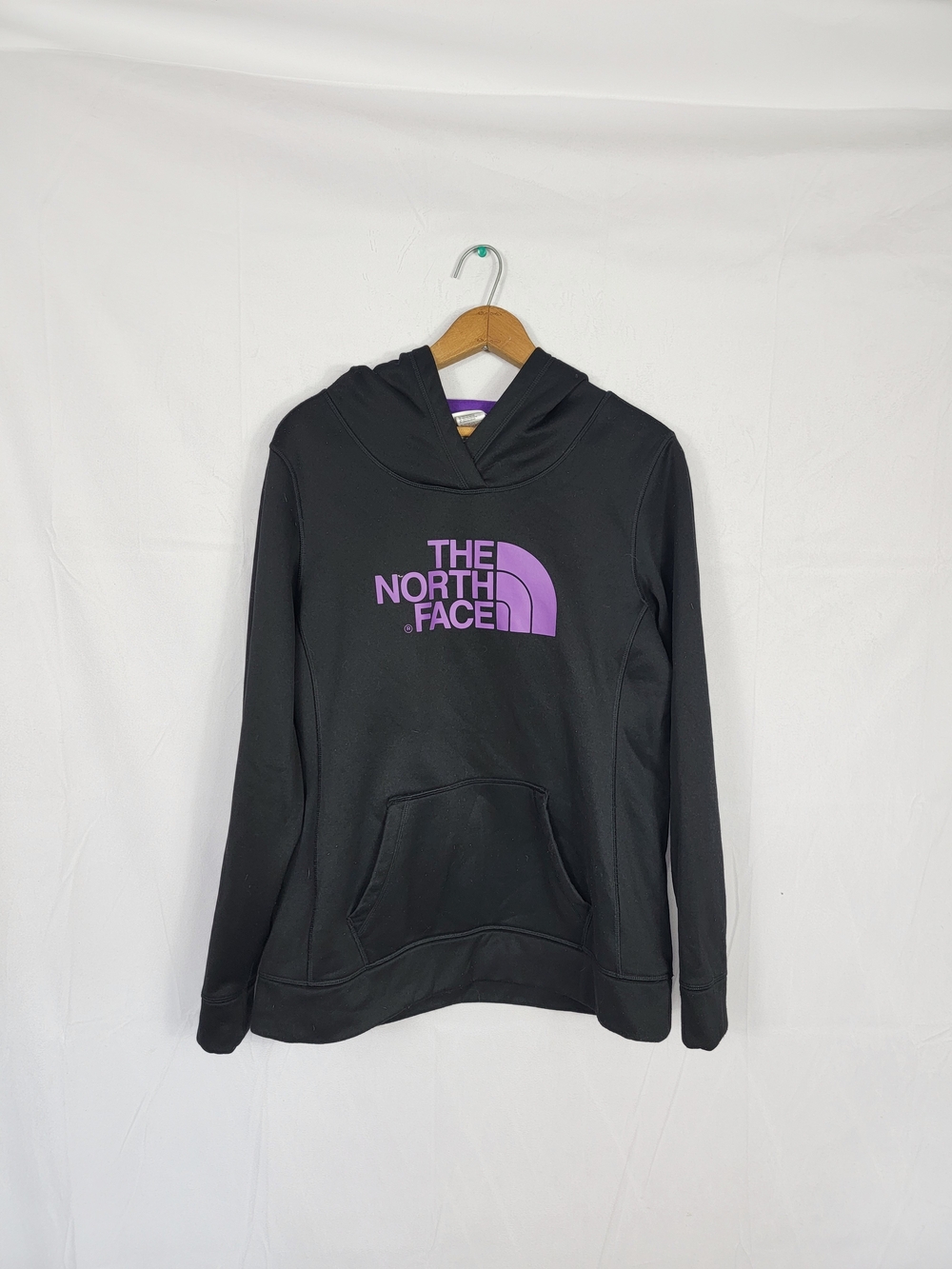 Women's Large The North Face Black Hoodie with Purple Logo